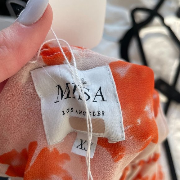 Misa Los Angeles Lorena Long Sleeve Mini Dress Orange Floral Ruffle Chiffon XS - Picture 2 of 10